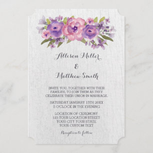 Watercolor Purple Floral Wedding Invitations