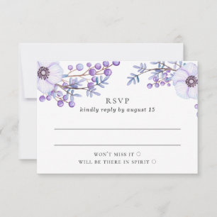 Watercolor purple floral wedding. Lilac botanical RSVP Card