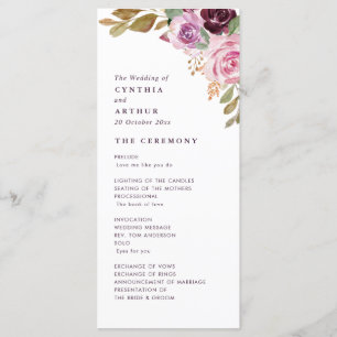 Watercolor purple floral wedding program programme