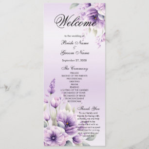 Watercolor Purple Floral Wedding Program Programme
