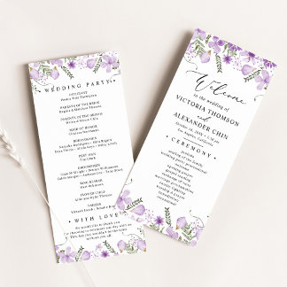 Watercolor Purple Floral Wedding Programme