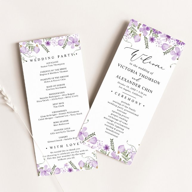 Watercolor Purple Floral Wedding  Programme (Creator Uploaded)
