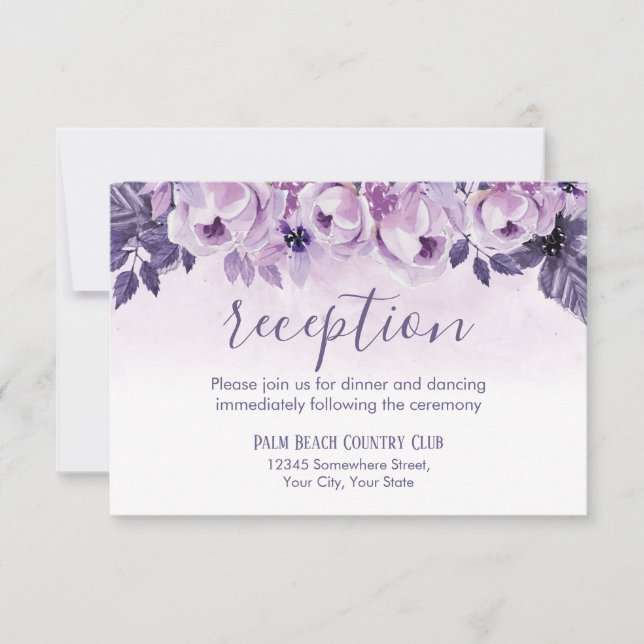 Watercolor Purple Floral Wedding Reception Invitation (Front)