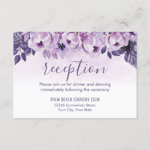 Watercolor Purple Floral Wedding Reception Invitation