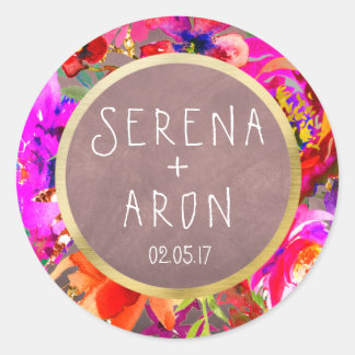 Watercolor purple floral wedding sticker