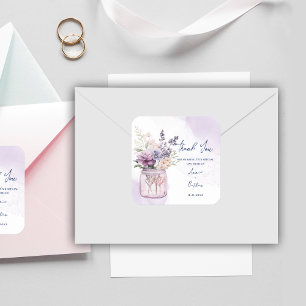 Watercolor Purple Floral Wedding Thank You Square Sticker