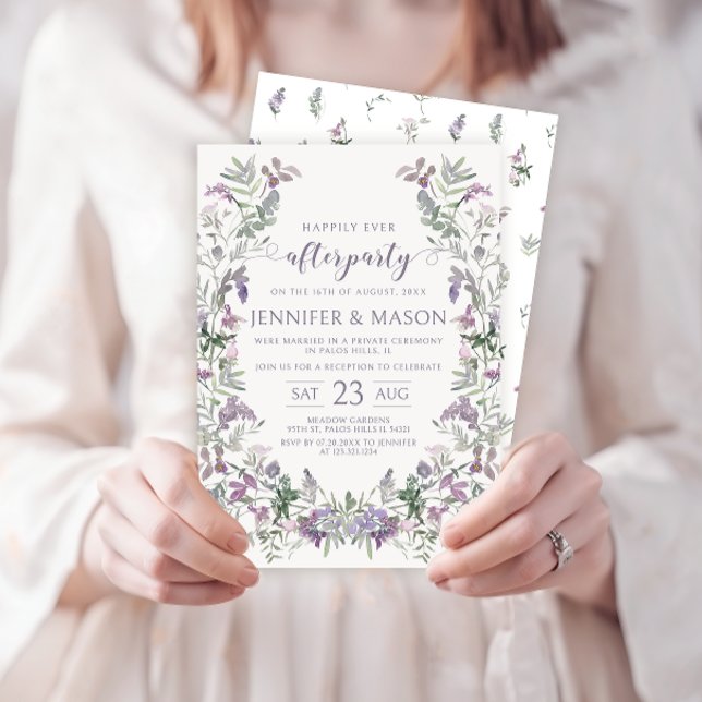 Watercolor purple floral wreath bohemian wedding invitation (Creator Uploaded)