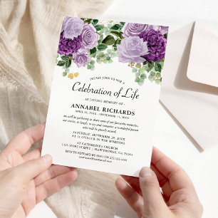 Watercolor Purple Florals Celebration of Life Invitation