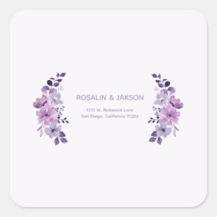 Watercolor purple flower bouquet address label