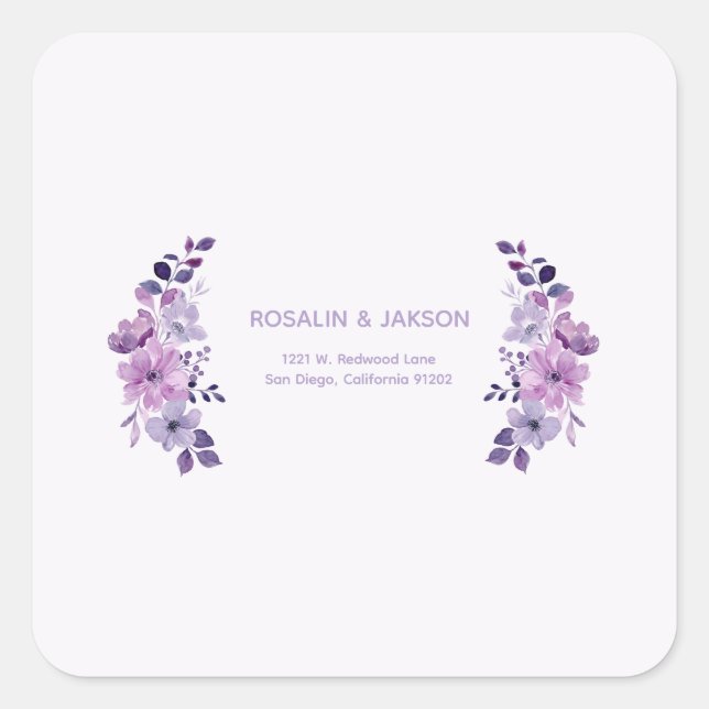 Watercolor purple flower bouquet address label (Front)