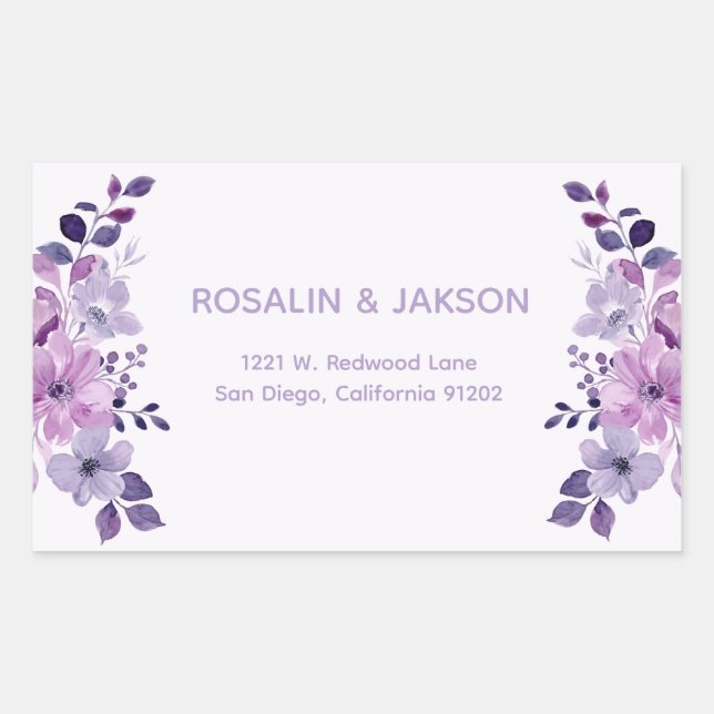 Watercolor purple flower bouquet address label (Front)