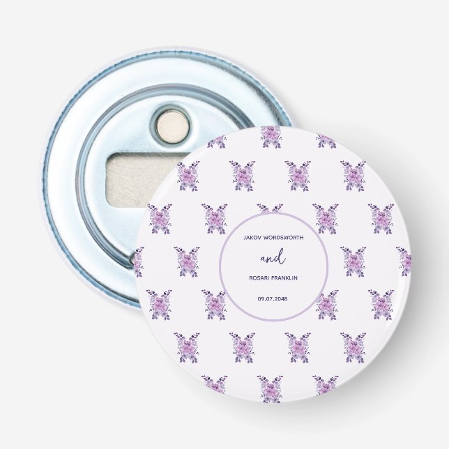 Watercolor purple flower bouquet bottle opener (Front)