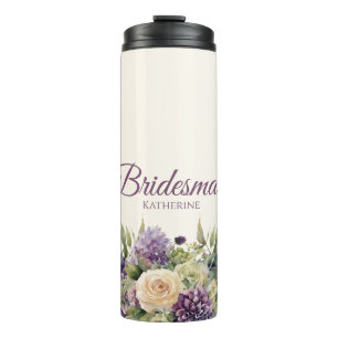 Watercolor Purple Flower Bouquet-Bridesmaid- Thermal Tumbler
