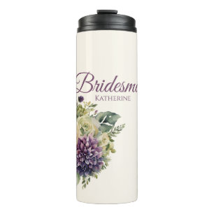 Watercolor Purple Flower Bouquet-Bridesmaid- Thermal Tumbler