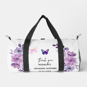 Watercolor purple flower bouquet duffle bag