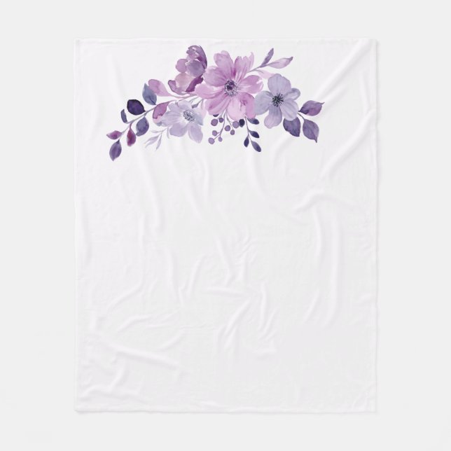 Watercolor purple flower bouquet  fleece blanket (Front)