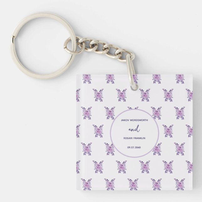 Watercolor purple flower bouquet key ring (Front)