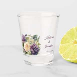 Watercolor Purple Flower Bouquet-Money/shot Dance- Shot Glass