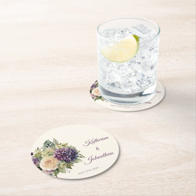 Watercolor Purple Flower Bouquet-Paper Coaster (Insitu)