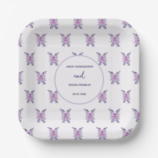 Watercolor purple flower bouquet Paper Plate
