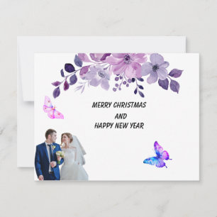 Watercolor purple flower bouquet sticker holiday card