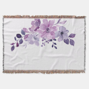 Watercolor purple flower bouquet  throw blanket