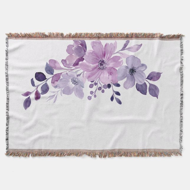 Watercolor purple flower bouquet  throw blanket (Front)