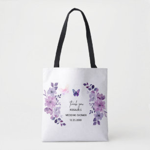 Watercolor purple flower bouquet tote bag