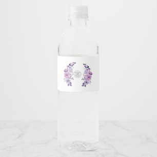 Watercolor purple flower bouquet water bottle label