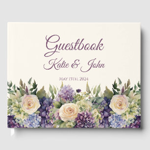 Watercolor Purple Flower Bouquet-Wedding- Guest Book