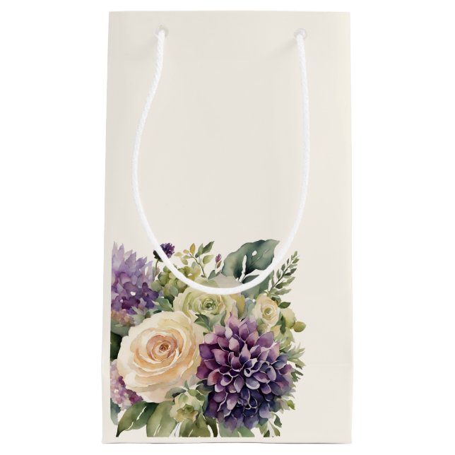 Watercolor Purple Flower Bouquet-Wedding- Small Gift Bag (Front)