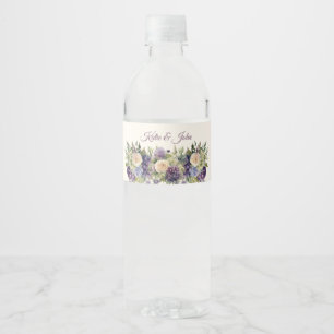 Watercolor Purple Flower Bouquet-Wedding- Water Bottle Label
