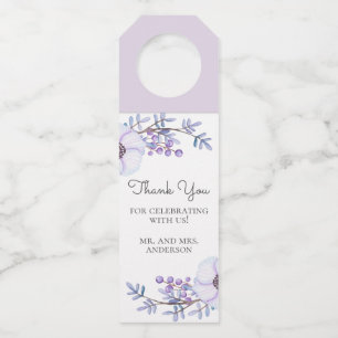 Watercolor purple flower. Floral wedding thank you Bottle Tag