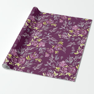 Watercolor Purple Flower Pattern Wrapping Paper