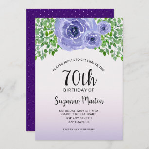 Watercolor Purple Flowers   70th Birthday Party Invitation