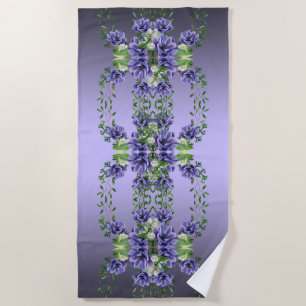 Watercolor Purple Flowers Beach Towel