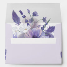 Watercolor purple flowers bouquet elegant envelope