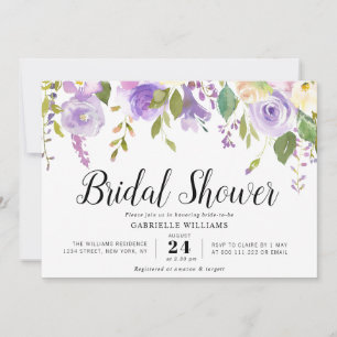 watercolor purple flowers bridal shower invitation