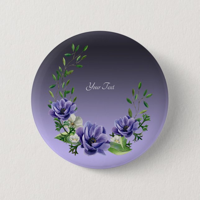 Watercolor Purple Flowers Button (Front)