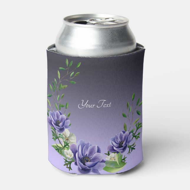 Watercolor Purple Flowers Can Cooler (Can Front)