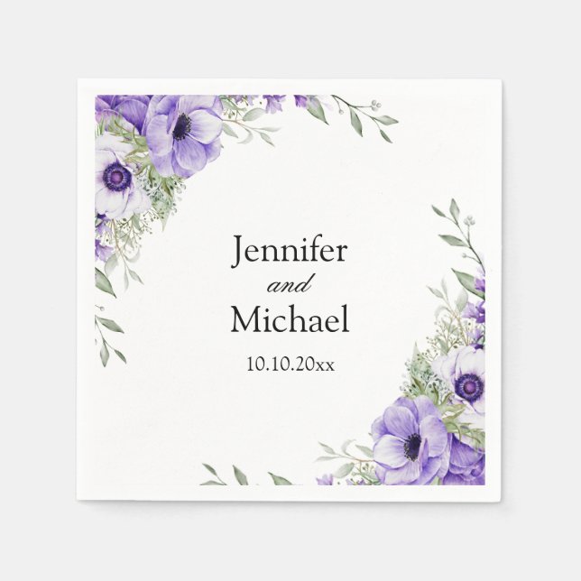 watercolor purple flowers elegant modern wedding  napkin (Front)