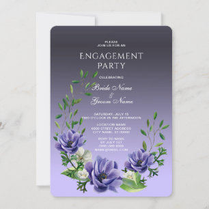 Watercolor Purple Flowers Engagement Invitation