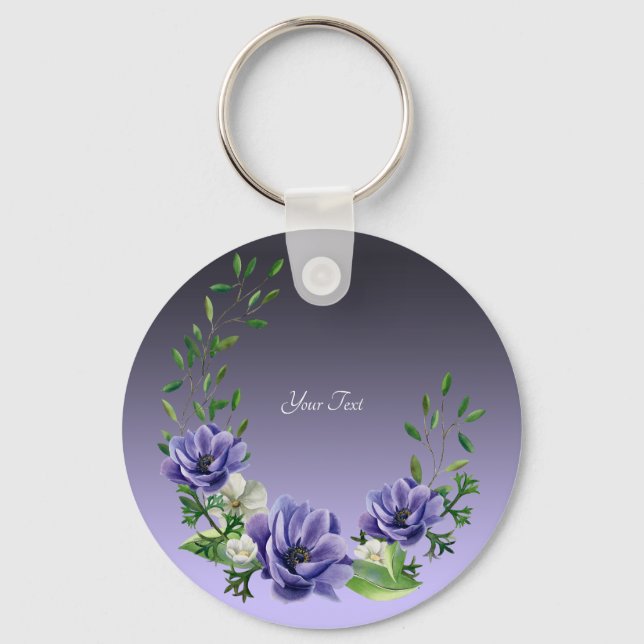 Watercolor Purple Flowers Keychain (Front)