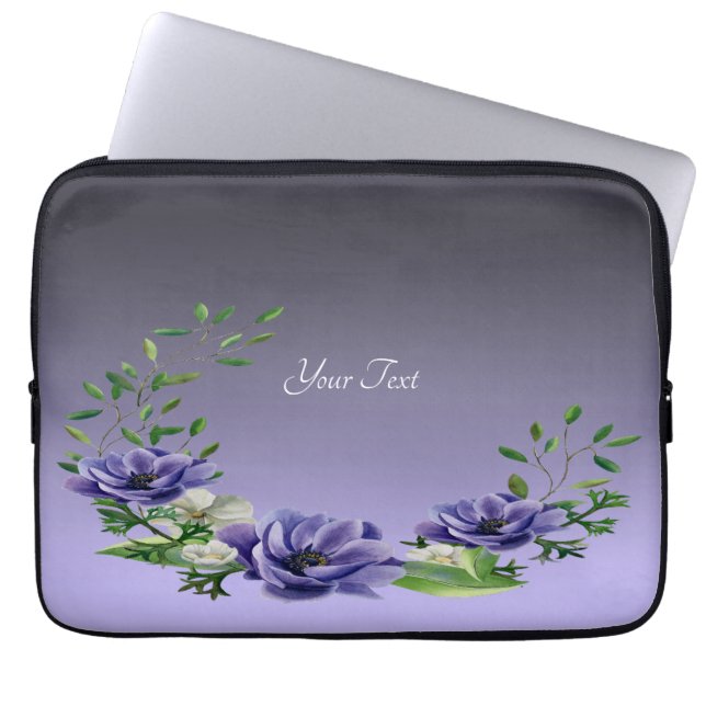 Watercolor Purple Flowers Laptop Sleeve (Front)