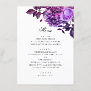 Watercolor purple flowers. Lavender floral wedding Menu