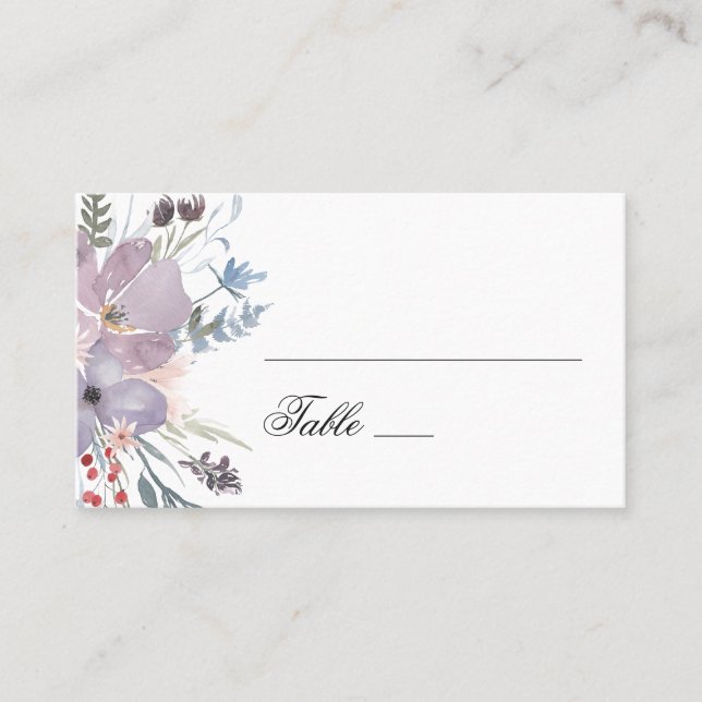 Watercolor purple flowers. Lavender floral wedding Place Card (Front)