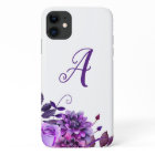 Watercolor purple flowers. Lilac floral monogram