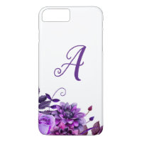 Watercolor purple flowers. Lilac floral monogram