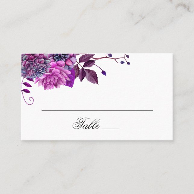 Watercolor purple flowers. Lilac floral wedding Place Card (Front)
