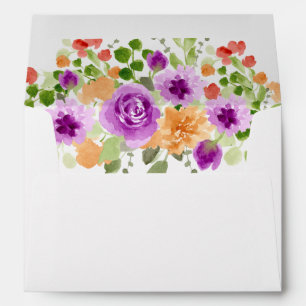 Watercolor Purple Flowers Lined Envelope
